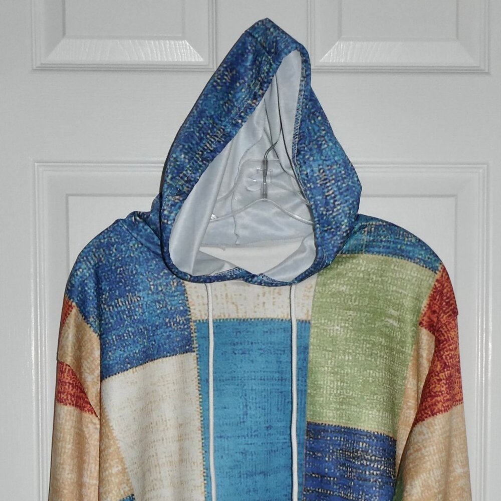 BRAND NEW TEMU OR SHEIN MENS PATCHWORK PRINT HOODIE HOODED SHIRT TOP - SIZE 3XL